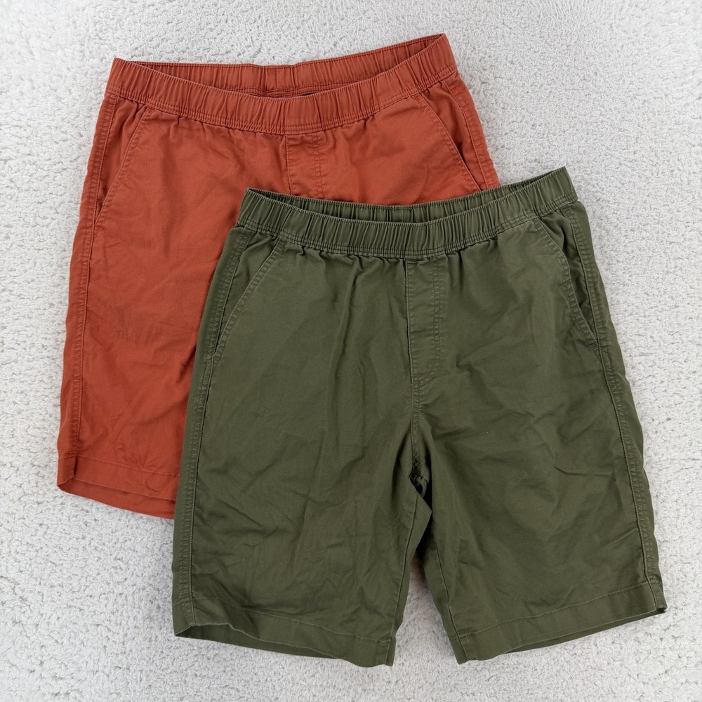 Uniqlo Mens Chino Shorts Medium Lot of 2 Green Orange Elastic Waist 9 Inseam